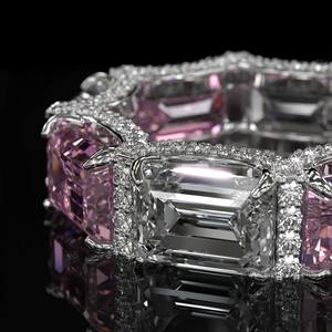 Anillo de Compromiso de Lujo con Diamantes para Novia, Anillo de Plata de Ley 925 con Gema de Amatista y Circonita - Product Image 4