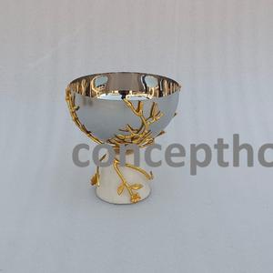 Bol de service à fruits et salade en verre avec base en métal, design feuilles, livraison gratuite - Product Image 3