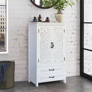 Mobiletto Alto da 27 Pollici in Legno Rustico Bianco, Credenza Versatile per Organizzazione Domestica - Product Image 5