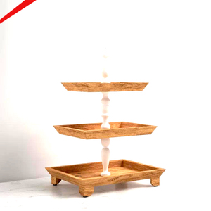 Support à gâteau en bois de manguier, forme rectangulaire, look élégant, support à cupcakes pour la cuisine, le restaurant, la boulangerie - Product Image 1