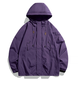 Veste imperméable à capuche beige pour homme, coupe décontractée, en polyester, fermeture éclair, pour l'automne - Product Image 5