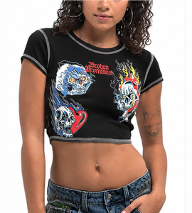 Camiseta Corta Personalizada para Mujer, Estilo Y2K, con Estampado Gráfico, de Algodón Elástico Suave, Ajustada, de Manga Corta, para Streetwear, OEM ODM - Product Image 6