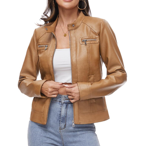 Chaqueta de cuero genuino de alta calidad con diseño personalizado para damas, venta al por mayor, chaquetas de cuero cortas a la moda para mujeres. - Product Image 5