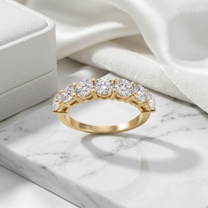 แหวนทอง 14k น้ำหนัก 2.35 กะรัต สี E ทรงกลมเจียระไนแบบ Prong Set ครึ่งวง ประดับเพชรแล็บโกรว์ สำหรับเครื่องประดับหรูหราที่ได้รับการรับรอง - Product Image 1