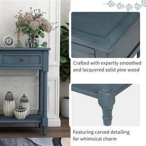 Traditional Design Console Table with Two Drawers and Bottom Shelf in Navy Color - Product Image 6