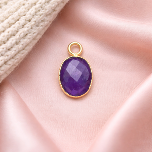 Pendentif ovale en améthyste naturelle 8x10mm |   Charme en cristal violet facetté |   Fournitures de bijouterie en or massif - Product Image 1