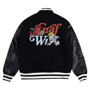 Chaquetas Varsity de Invierno para Niños, Color Negro, de Lujo, con Forro de Lana Suave y Poliéster, Bordado Chenille, Cuero Sintético - Product Image 5