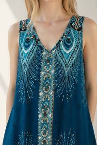 Bohemian O-Neck Sleeveless Beach Silhouette Ankle-Length Floral Print Breathable Rayon Anti-Wrinkle Plus Size <b>Summer</b> Casual - Product Image 4