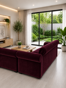 Sofá Contemporáneo Emerald Origin con Botones Color Granate, Respaldo Acolchado Ecológico, Brazos Enrollados, para Apartamento, Sala de Estar, Villa, Casa - Product Image 4