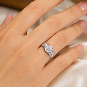 Anillo de Compromiso con Doble Banda Baguette y Diamante Solitario Cultivado en Laboratorio, Oro Blanco de 14 Quilates con Baño de Rodio, Regalo para Fiesta, Propuesta de Matrimonio - Product Image 5