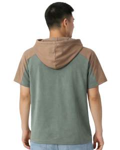 T-shirt à capuche à manches courtes pour homme, pull décontracté à capuche, en coton doux, pour l'été, couleur vert sauge kaki, pour homme, streetwear - Product Image 2