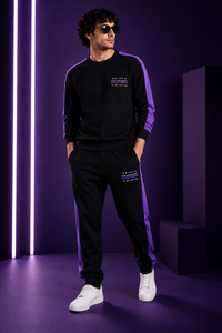 Conjunto Deportivo para Hombre, Negro con Rayas Moradas, Cuello Redondo, Manga Larga, Informal, para Correr, Transpirable, de Algodón, Ropa Deportiva de Invierno, Diseño 2 en 1 - Product Image 2