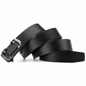 Black Leather <b>Belt</b> With Rectangular Plastic Buckle Casual Style Durable One Piece Molding Design - Product Image 6