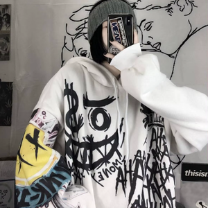 Sweat-shirt à capuche oversize pour femme, style gothique japonais, dessin animé, hip-hop, printemps automne, amusant, punk, vêtements pour filles - Product Image 3