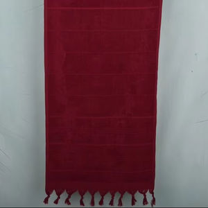 Serviette en coton éponge bordeaux rayée en coton biologique et lin, 18x40 pouces, pour salle de bain, cuisine, spa - Product Image 1