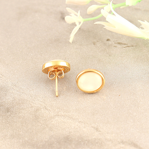 Elegant oval pearl bezel setting stud <b>earrings</b> handmade 18k gold plated brass minimalist push <b>back</b> jewelry for women gift - Product Image 4
