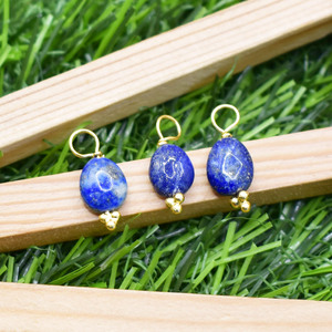 Natural Lapis Lazuli Tumble Pendant Smooth 8 to 10mm Gemstone <b>Charm</b> Dainty Necklace Earring Jewelry - Product Image 3