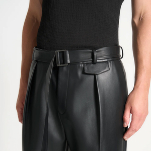 Custom Breathable <b>Waterproof</b> Straight Loose Fit Street Style Men Leather Pants High Quality Men's Casual Outdoor Leather Pants - Product Image 5