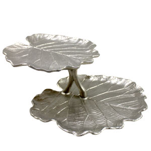 Plateau de service en aluminium moulé, finition or brillant et feuille d'argent, plateau à fruits à 2 niveaux, vaisselle décorative multifonctionnelle - Product Image 5