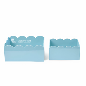 <b>Blue</b> Scalloped Lacquer Wooden <b>Storage</b> <b>Box</b> Decorative Organizer Tray Desktop Holder by ViettimeCraft From Vietnam for Home Office - Product Image 1