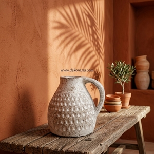 Garra Jug S, Pichet, Vase et Urne décorative en terre cuite rustique, blanc et marron, texturé, artisanal, vente en gros - Product Image 5