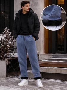 Pantalones Deportivos de Forro Polar para Hombre, Cintura Elástica con Cordón, Pantalones Casuales de Invierno, Azules, Gruesos, Ecológicos, Transpirables, Cómodos y Holgados - Product Image 3