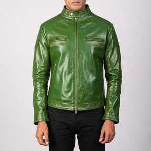 Chaqueta de Motocicleta para Hombre, Verde, de PU Ecológico, Teñida, con Cuello Alto, Cierre de Cremallera, Corte Ajustado, Largo Regular, para Invierno - Product Image 4