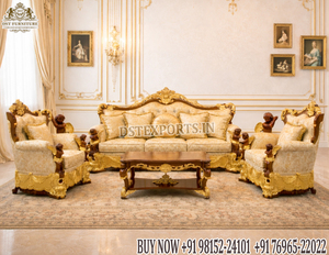 Ensemble de canapés Maharaja au look majestueux pour la maison américaine, ensemble de canapés en bois de luxe 8 places, style européen, richement sculpté, meubles de salon - Product Image 2