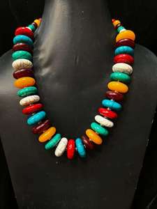 Premium Vintage Geometric Resin Beaded <b>Necklace</b> Unisex Fashion Jewelry Elegant Colorful Lightweight Stylish <b>Statement</b> Piece - Product Image 2