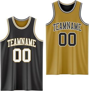 Ensemble de maillots de basket-ball personnalisés, noir et or, impression sérigraphique, respirant, 100% polyester, unisexe adulte, nom et numéro de l'équipe MOMENTUM - Product Image 1
