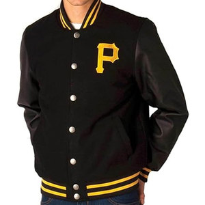 Blouson Bomber Unisexe Pittsburgh P Logo Baseball Varsity Pirates Noir en Toile Respirant Style Décontracté Streetwear Tendance - Product Image 2