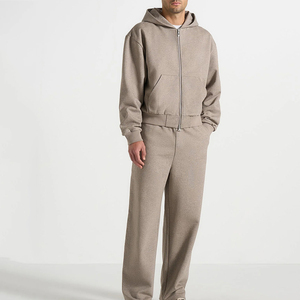 Ensemble survêtement homme coupe droite oversize avec pantalon large et sweat à capuche, impression personnalisée en relief, prix bas, en molleton épais - Product Image 1