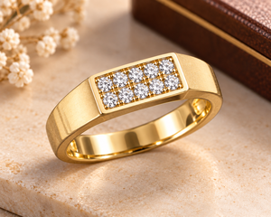 Anillo de boda de oro amarillo macizo de 14k con diamantes redondos de talla brillante, engaste de canal, clásico, unisex. - Product Image 1