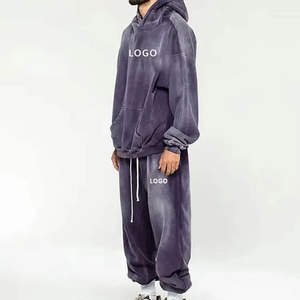 Conjunto Deportivo Informal de Moda para Hombre, Invierno, Estilo Vintage, Hombros Caídos, Bordado, 100% Algodón, Sudadera con Capucha y Pantalones Cortos - Product Image 4