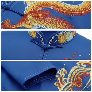 Conjunto de Uniforme de Kung Fu con Bordado a Mano para Niños y Adultos, Manga Corta, Artes Marciales, Wushu, Entrenamiento, Poliéster y Seda - Product Image 4