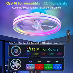RGB LED <b>Ceiling</b> <b>Fans</b> 19 Smart Bladeless Chandelier <b>Fan</b> <b>with</b> <b>Remote</b>/APP <b>Control</b> Modern Low Profile - Product Image 2