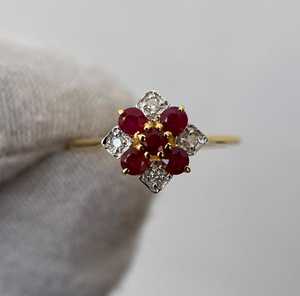 Bague vintage en rubis, coupe ronde, argent sterling 925, plaqué or 14 carats, rubis rouge, bague de fiançailles, de mariage, pierre de naissance - Product Image 1