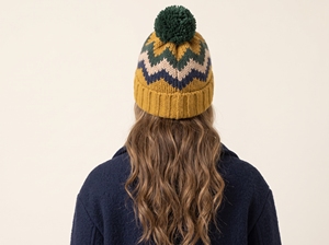 Bonnet tricoté 2026 avec pompon, motif géométrique, jaune, vert, bleu, unisexe, adulte, pour l'hiver, usage décontracté en extérieur - Product Image 2