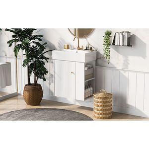 Modern 21.6-Inch Floating Bathroom Vanity with Ceramic Basin Right <b>Side</b> Storage for Small Bathrooms - Product Image 5