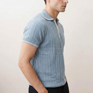 Chemise Homme à Fermeture Éclair Douce au Toucher, Motif Uni, Tissu Tricoté, Design Moderne, Manches Courtes, Idéale pour Tenues Estivales Quotidiennes - Product Image 6