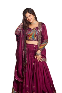 Elegant Vichitra Silk Lehenga Choli with <b>Sequin</b> Embroidery Lace Border Dupatta Blouse Set Floor-Length Winter Festive Wear - Product Image 3