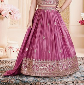 Girls Designer Lehenga Choli Set with Heavy Embroidery – Kids Party Wear Crop <b>Top</b> & Flared Skirt | Wedding & <b>Festive</b> - Product Image 3