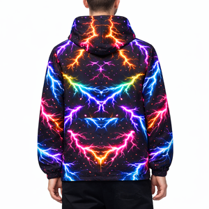 Veste à capuche zippée pour homme, imprimé néon éclair intégral, style streetwear Y2K, légère, fournisseur OEM en gros pour les acheteurs américains, vestes pour hommes - Product Image 3