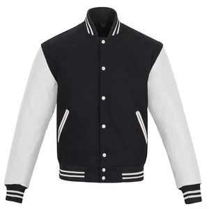 Mens <b>Jacket</b> Black and <b>White</b> Varsity <b>Jacket</b> Classic Baseball Style Coat with Contrast Sleeves Warm Comfortable Casual Outerwear - Product Image 1