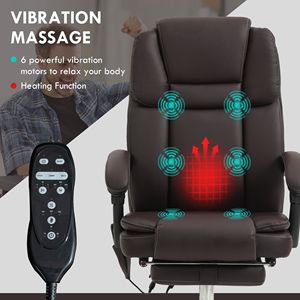Sedia da Ufficio Ergonomica in Pelle PU Marrone, Confortevole, Riscaldata e Massaggiante, con Altezza Regolabile per Uso in Palestra - Product Image 4