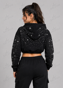 <b>Women</b> Rhinestone Cropped Hoodie <b>Cargo</b> Pants Set, Custom Streetwear Tracksuit, Sparkle Crystal Sweat Suit for Wholesale - Product Image 2