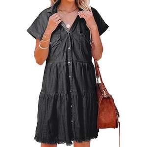 Vestido vaquero de manga corta para mujer 2025 con bolsillos abotonados deshilachados Colección 2024 - Product Image 3