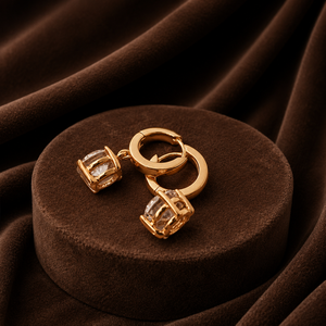 Boucles d'oreilles créoles brillantes pour femme avec diamants ronds et moissanite, en or jaune vermeil 14K, bijoux pendantes pour soirée - Product Image 3