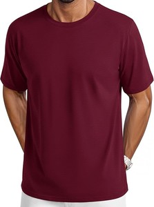 T-shirts pour hommes en polyester/coton à col rond, manches courtes, tissu tricoté, logo imprimé sur le devant, séchage rapide, respectueux de l'environnement - Product Image 6