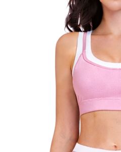 Women Light Pink White Contrast Sports Bra And Flare Pants Set High Waist <b>Stretch</b> Yoga Fitness Gym Wear Custom OEM Wholesale - Product Image 4